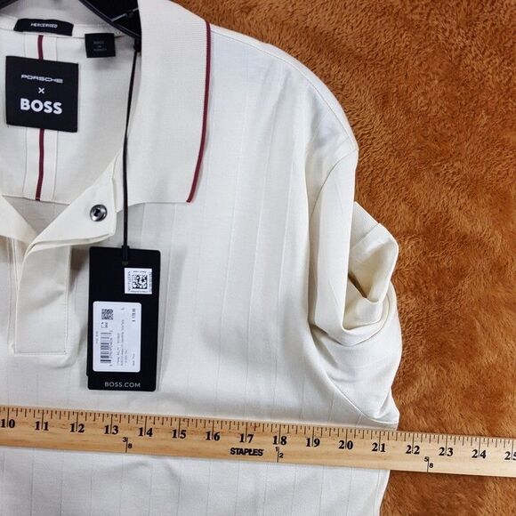 HUGO BOSS X PORSCHE Mens Polo Shirt Large Ivory Mercerised Cotton PARLAY $178 - Picture 7 of 9